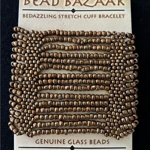 Gold/Bronze Color Beaded Stretch Cuff Bracelet